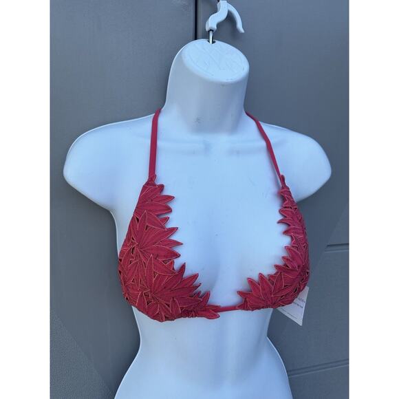Blue Life Pasion flower Lace Bikini Swimsuit Triangle Top T-back Sz XS In Coral - Picture 7 of 11
